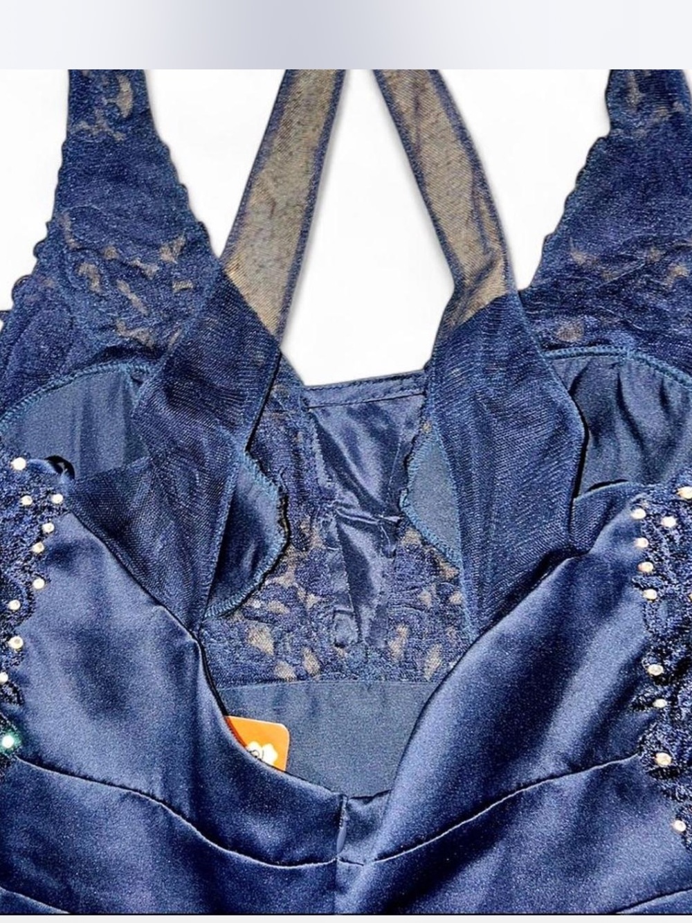 Blondie Nites Midnights & Magic Navy Embellished halter Prom Gown size 5 - Picture 6 of 8